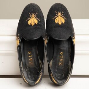 VTG Zalo Needlepoint Shoes Sz 7.5 Bee Flats Loafers Whimsical GrandmaCore Ballet